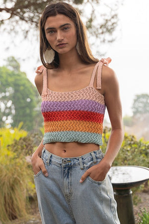 Tie-shoulder Sweater Crop Tank Top