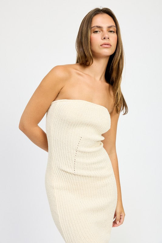 ASYMMETRICAL RIBBED MAXI TUBE DRESS