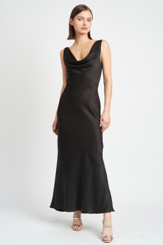 Cowl Neck Midi Dress - Black