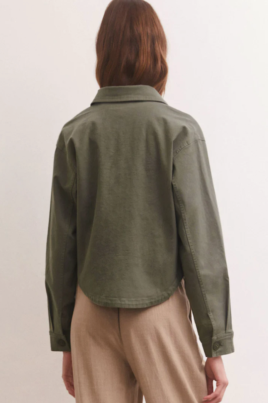 All Day Cropped Twill Jacket - Evergreen