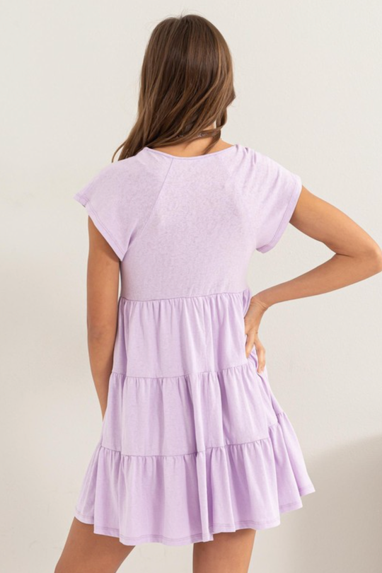 V-Neck Shirt Dress - Lavender