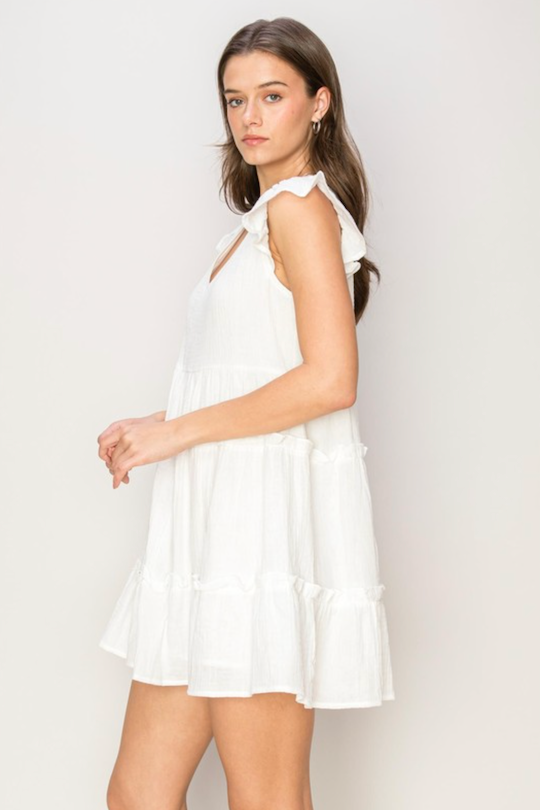 Gauze Mini Dress - White