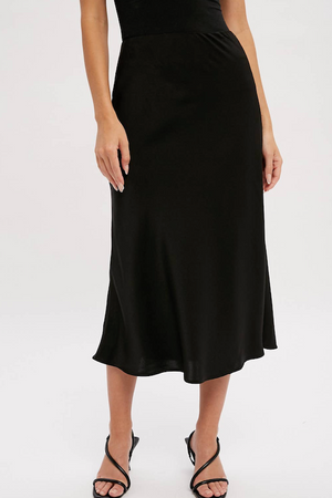 Satin Midi Skirt - Pearl/Black