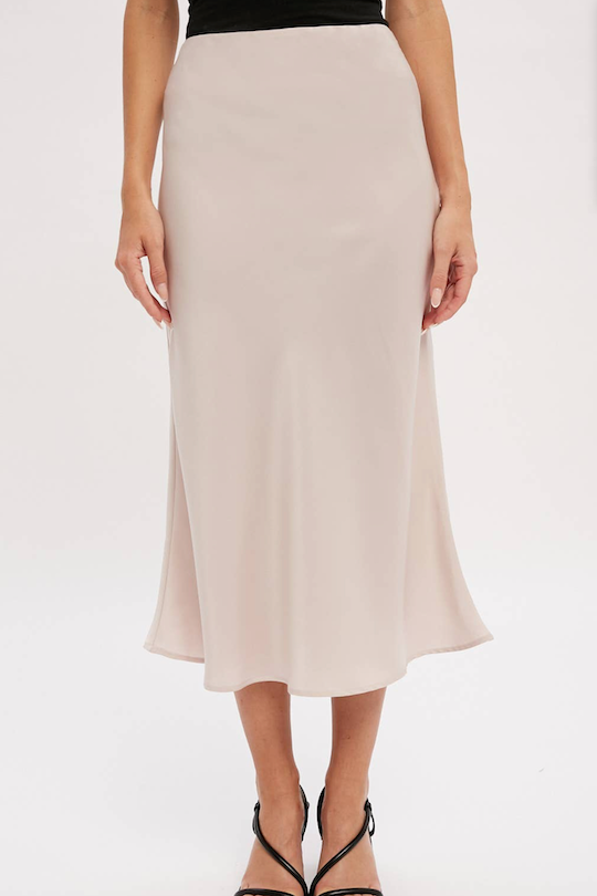 Satin Midi Skirt - Pearl/Black