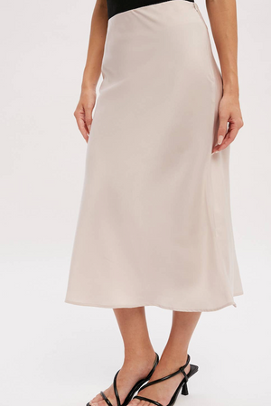 Satin Midi Skirt - Pearl/Black