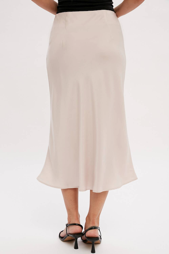 Satin Midi Skirt - Pearl/Black