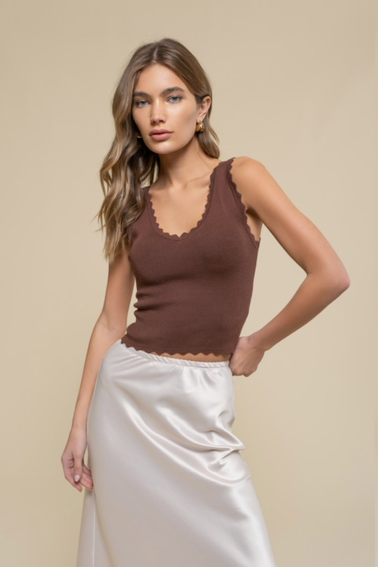 Scallop Edge Tank - Mauve/Brown/Light Taupe/Black