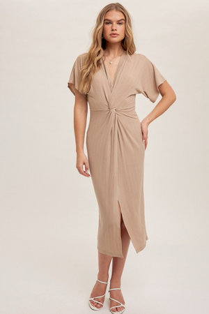 Twisted Front Dress - Taupe