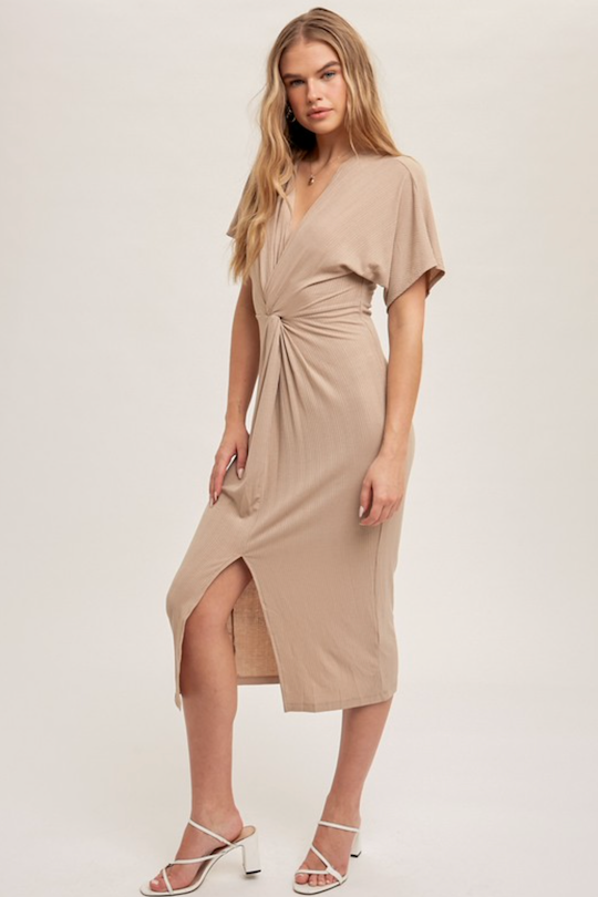 Twisted Front Dress - Taupe