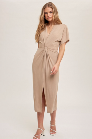 Twisted Front Dress - Taupe