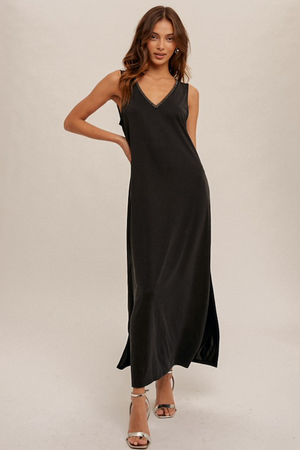 Bejeweled V-Neck Dress - Black