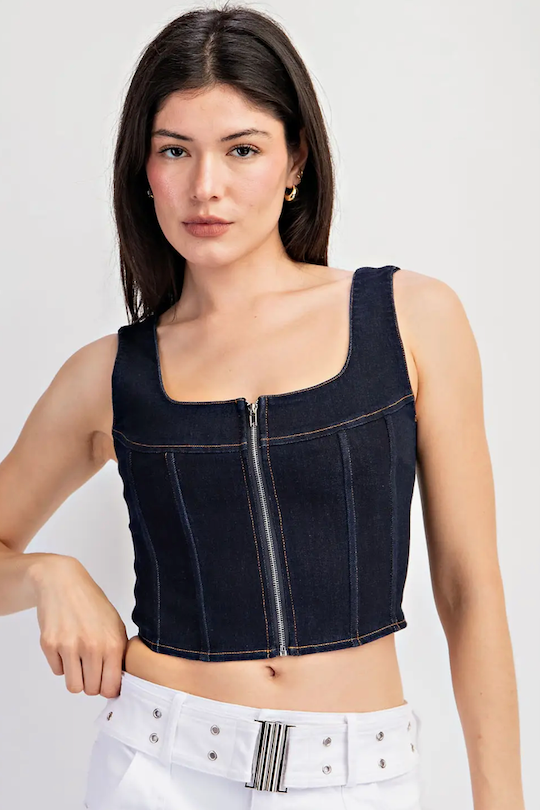 Denim Square Neck Top - Dark Denim