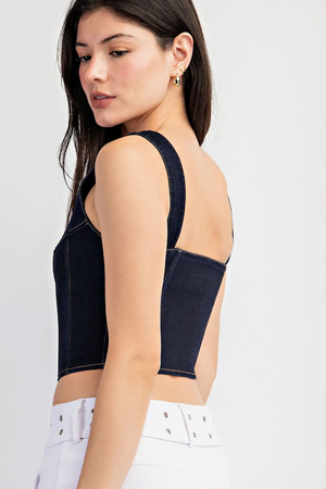 Denim Square Neck Top - Dark Denim