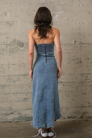 Ruffle Tube Denim Maxi Dress - Medium Denim