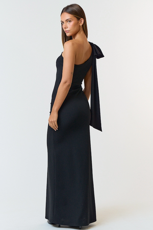 One shoulder Bow Tie Maxi Dress - Black