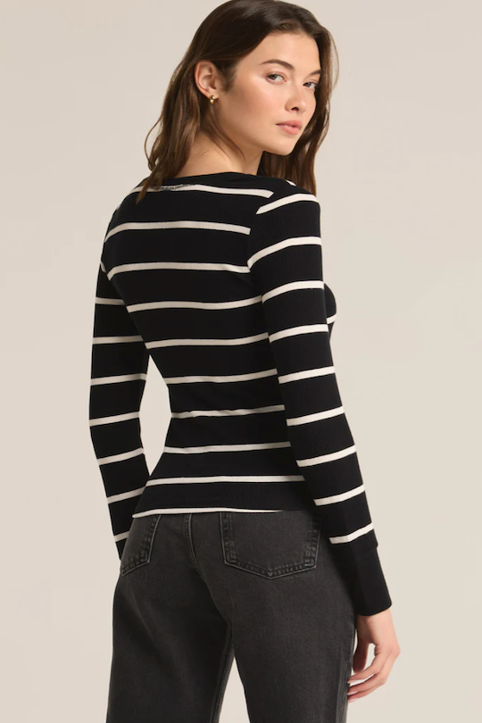 Stripe Henley Top - Black