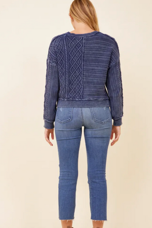 Cable Knit Sweater - Washed Denim