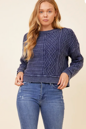 Cable Knit Sweater - Washed Denim