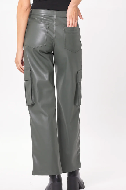 Faux Leather Cargo Pants - Black/Gravel