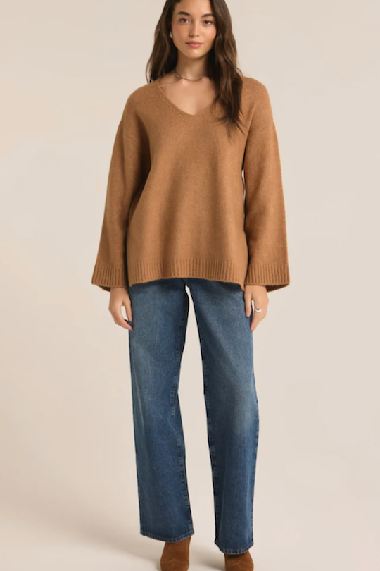 V-Neck Sweater - Brown/Ivory