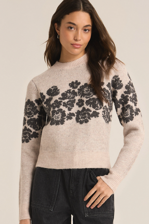 Floral Sweater - Oatmeal Heather