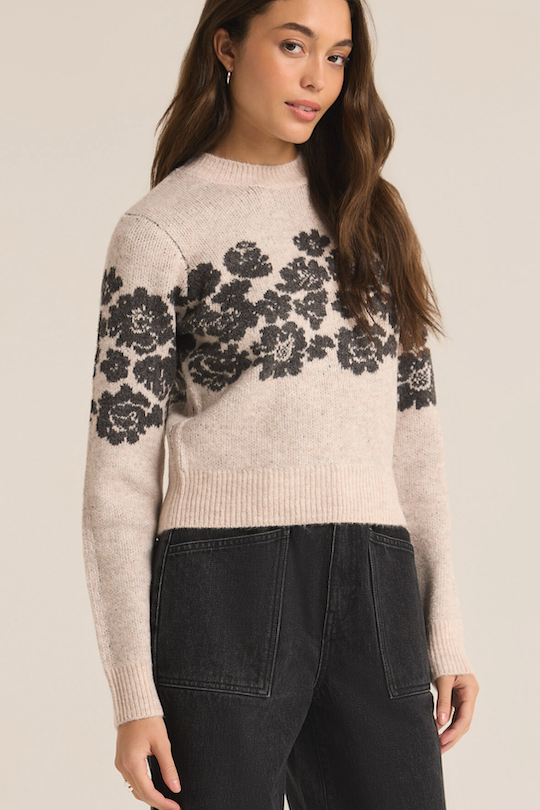 Floral Sweater - Oatmeal Heather