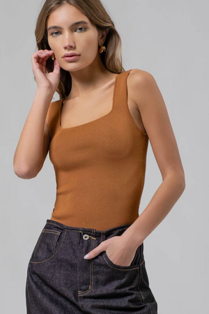 Square Neck Tank Top - Caramel