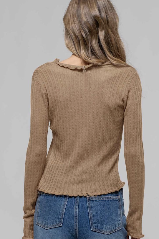 Front Tie Knit Sheer Top - Light Taupe