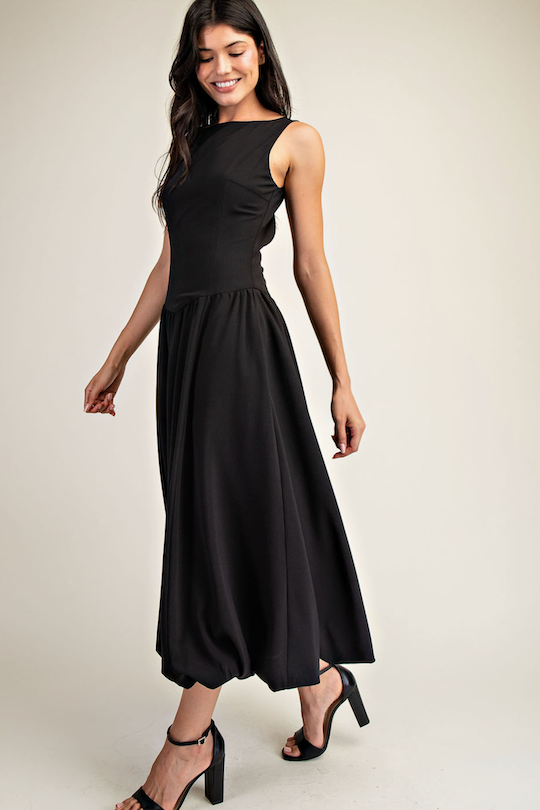 Bubble Hem Midi Dress - Black