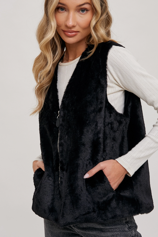 Faux Fur Vest - Black