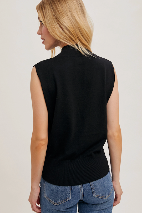 Mock Neck Sleeveless Top - Black