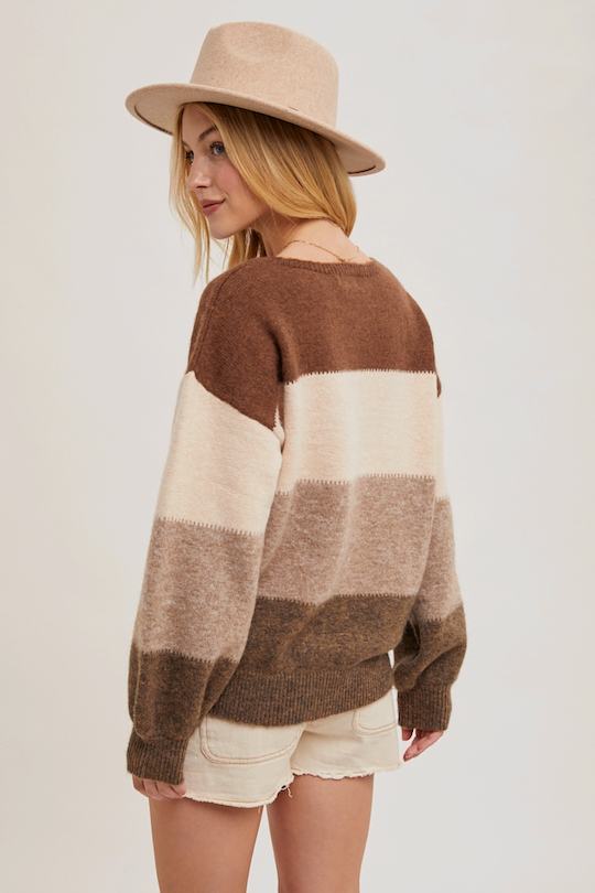 Color Block Knit Sweater - Mocha