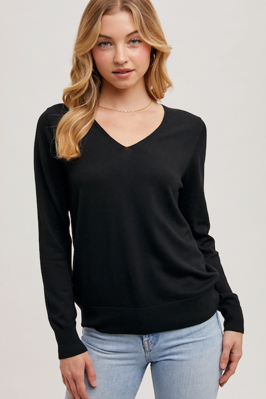 V-Neck Pullover Top - Black