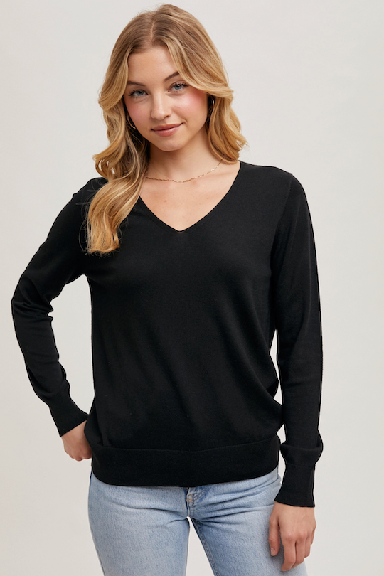 V-Neck Pullover Top - Black