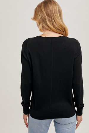 V-Neck Pullover Top - Black