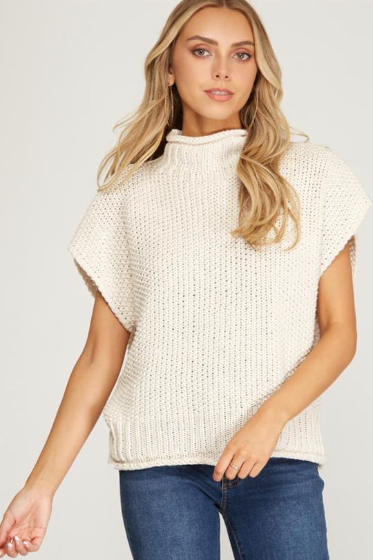 Mock Neck Sweater Vest - Cream