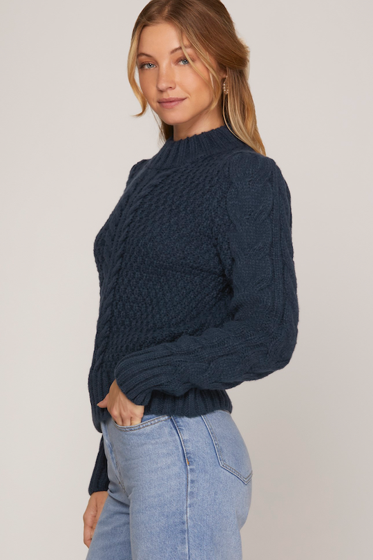 Mock Neck Sweater Top - Red/Navy