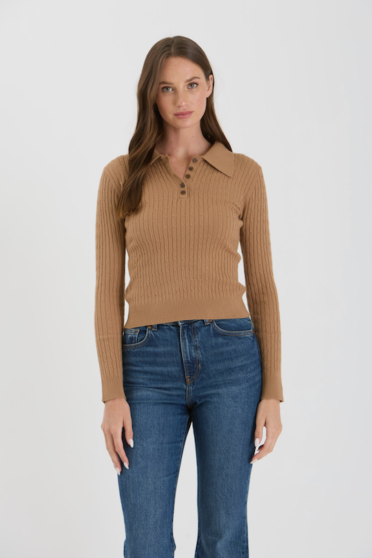 Collared Henley - Grey/Mocha