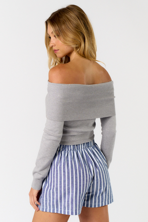 Off The Shoulder Sweater Top - Grey