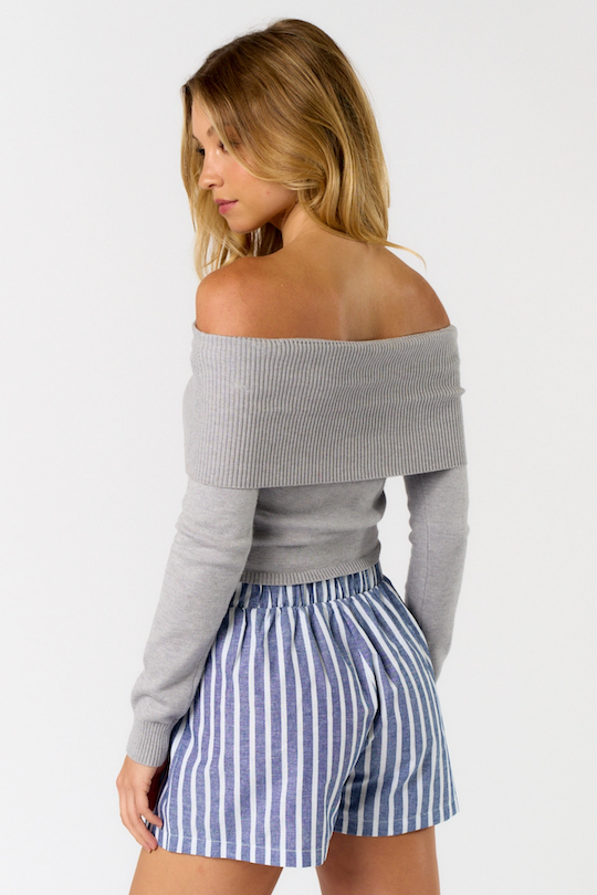 Off The Shoulder Sweater Top - Grey