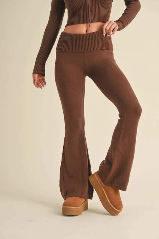 Foldover Flare Knit Sweater Pants - Chocolate