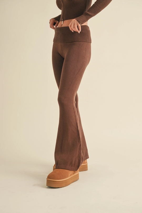 Foldover Flare Knit Sweater Pants - Chocolate