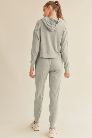 Brushed Rib Crop Hoodie - Grey