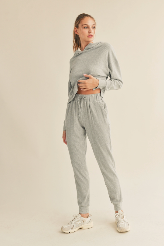 Brushed Rib Sweatpants - Grey