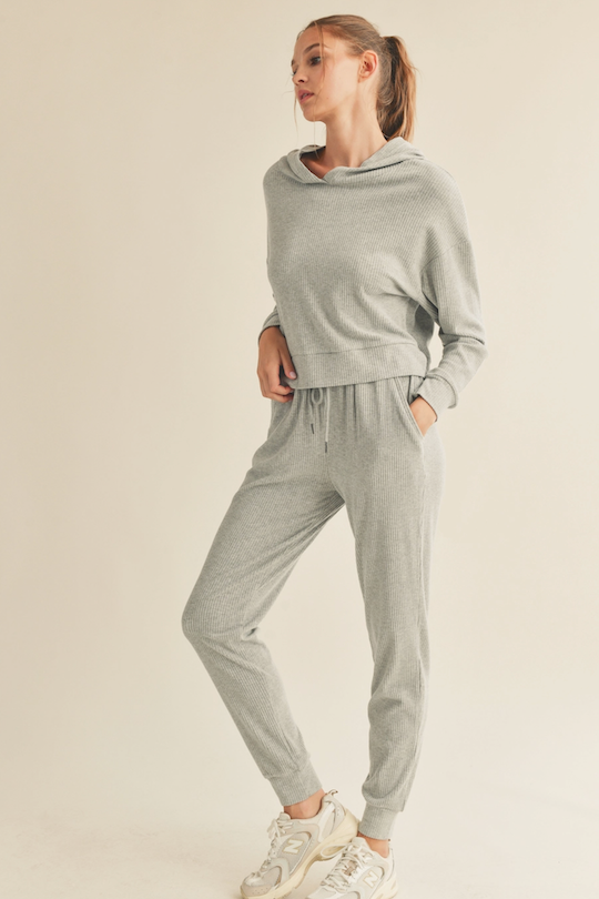 Brushed Rib Sweatpants - Grey